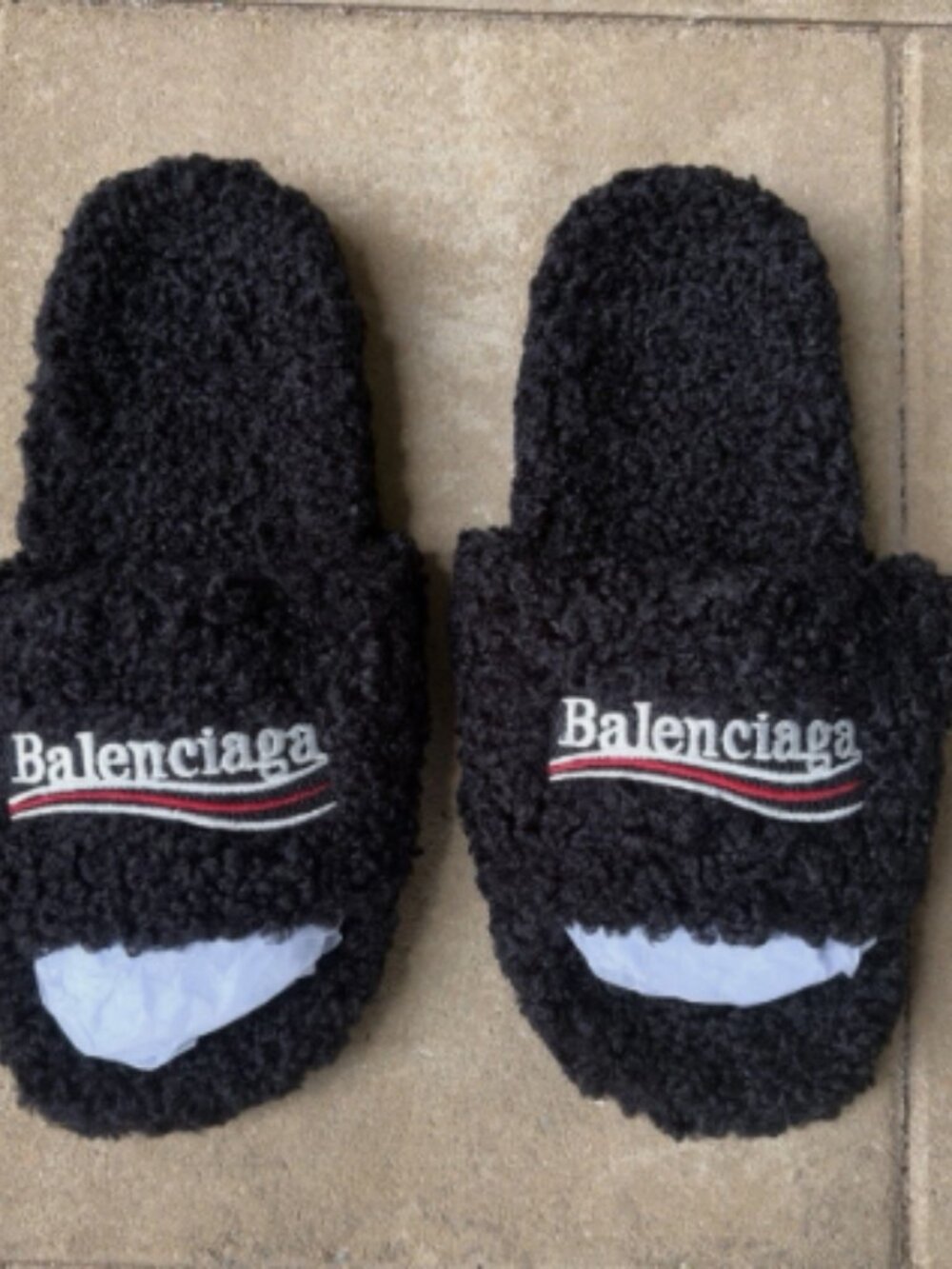 Balenciaga Furry Slides Black Size EU 42
